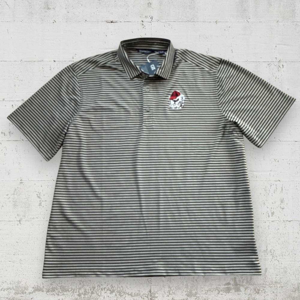 NWT Georgia Bulldogs Men's XL Cutter & Buck Virtue Eco Pique Striped Polo Shirt - Picture 2 of 9